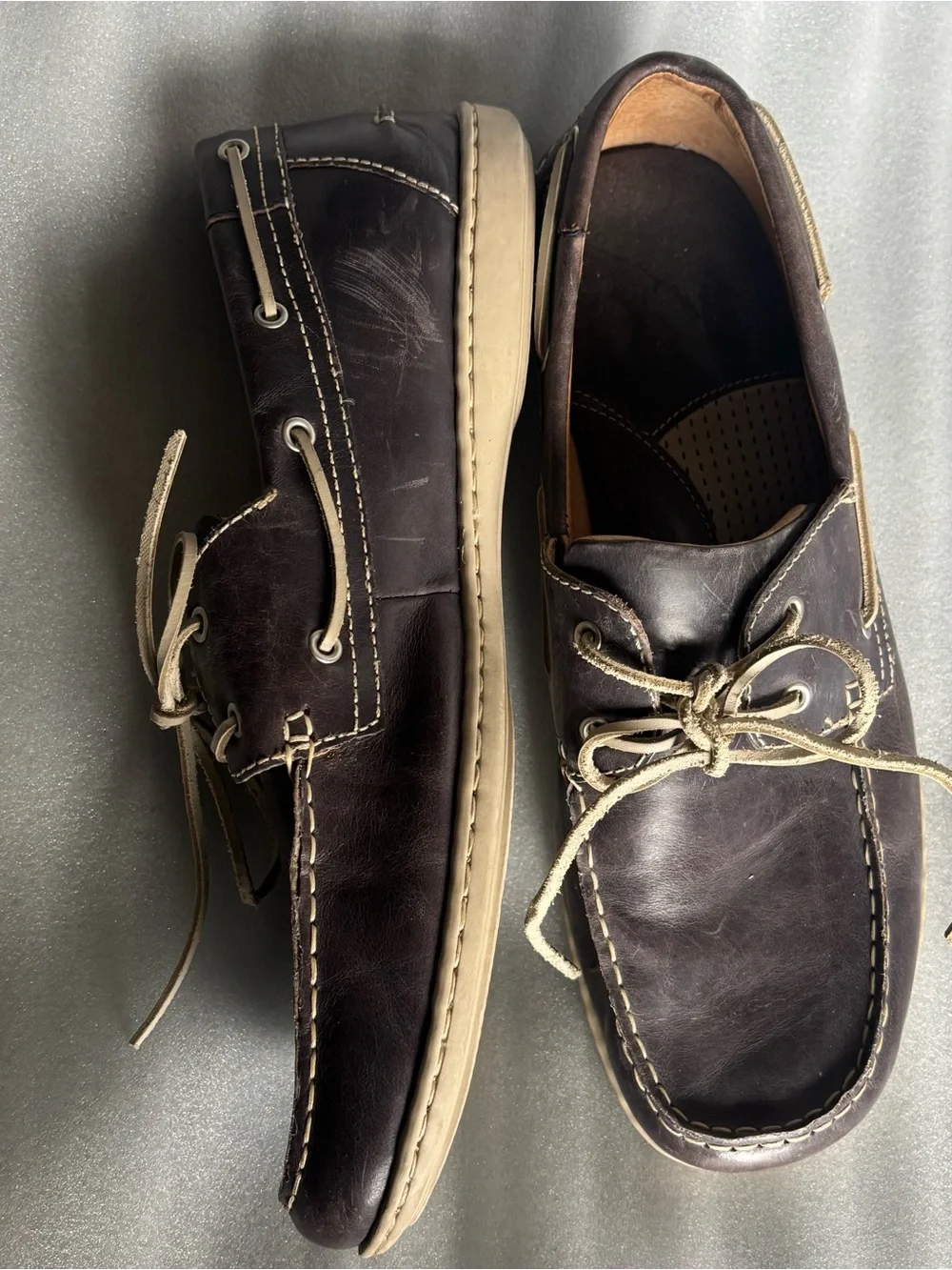 Born Men's Dark Brown Leather Boat Shoes with Tan Laces